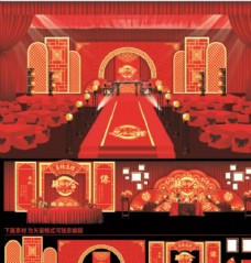 喷绘设计大红中式婚礼喷绘背景设计图