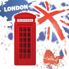 卡通英国国旗及电话亭