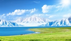 大自然青海湖雪山风景