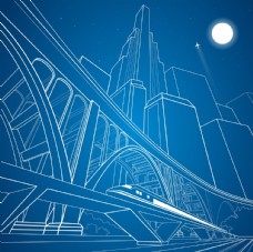 蓝色科技背景线条城市建筑