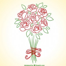 七夕情人节手绘红玫瑰花束