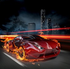 超跑超酷跑车火焰素材包围透明