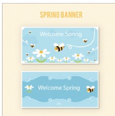 春季横幅春季蜜蜂与花卉