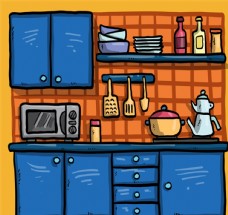 卡通蓝色厨房设计矢量素材